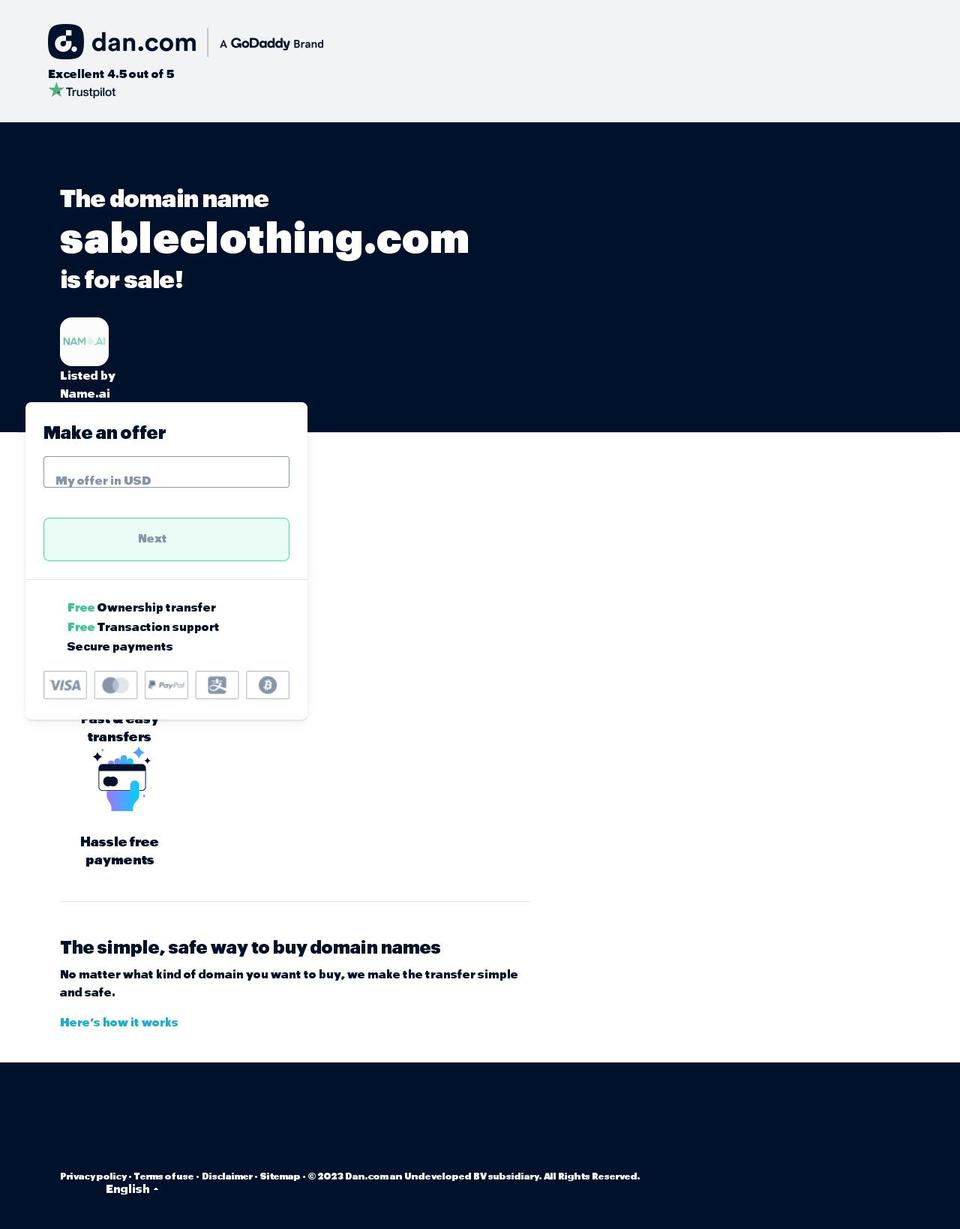 sableclothing.com — Shopify storefront screenshot