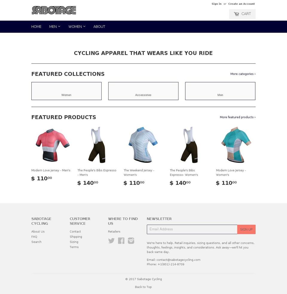 sabotagecycling.com shopify website screenshot