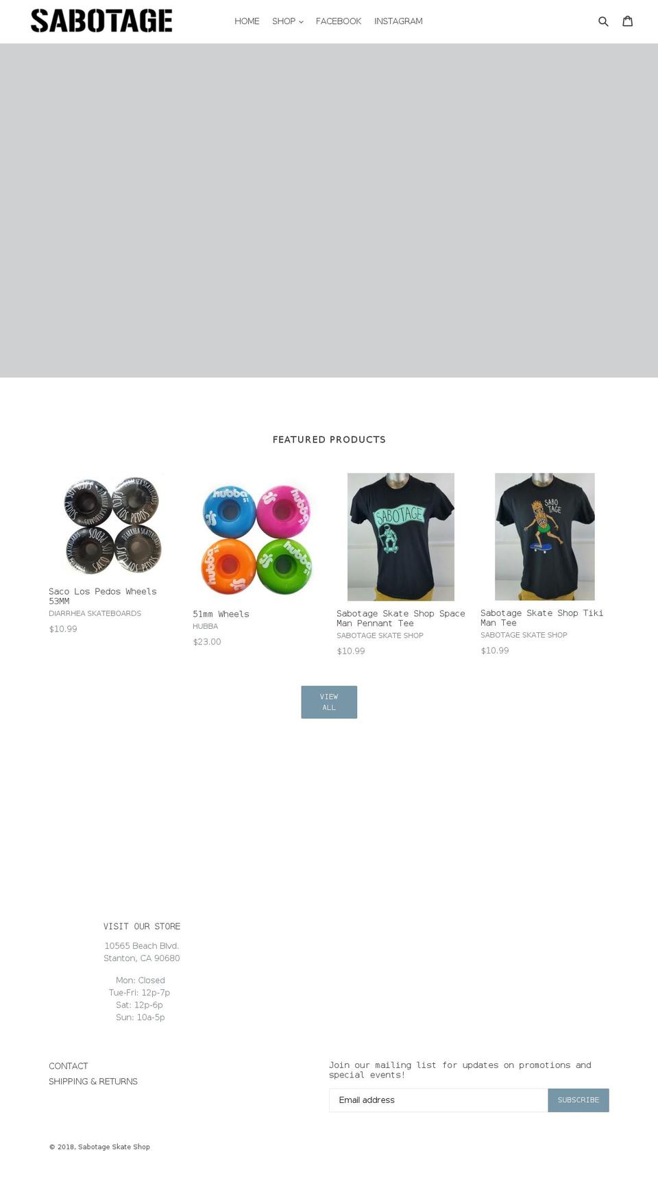 sabotageskateshop.com — Shopify storefront screenshot