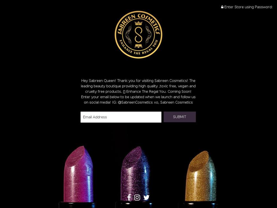sabreencosmetics.com shopify website screenshot