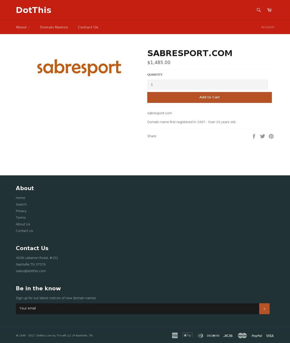 sabresport.com shopify website screenshot