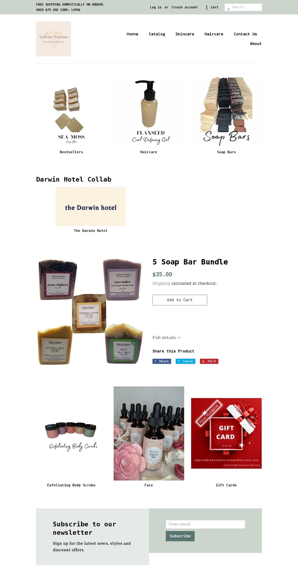 sabrinabreannaskincareandhaircare.com shopify website screenshot