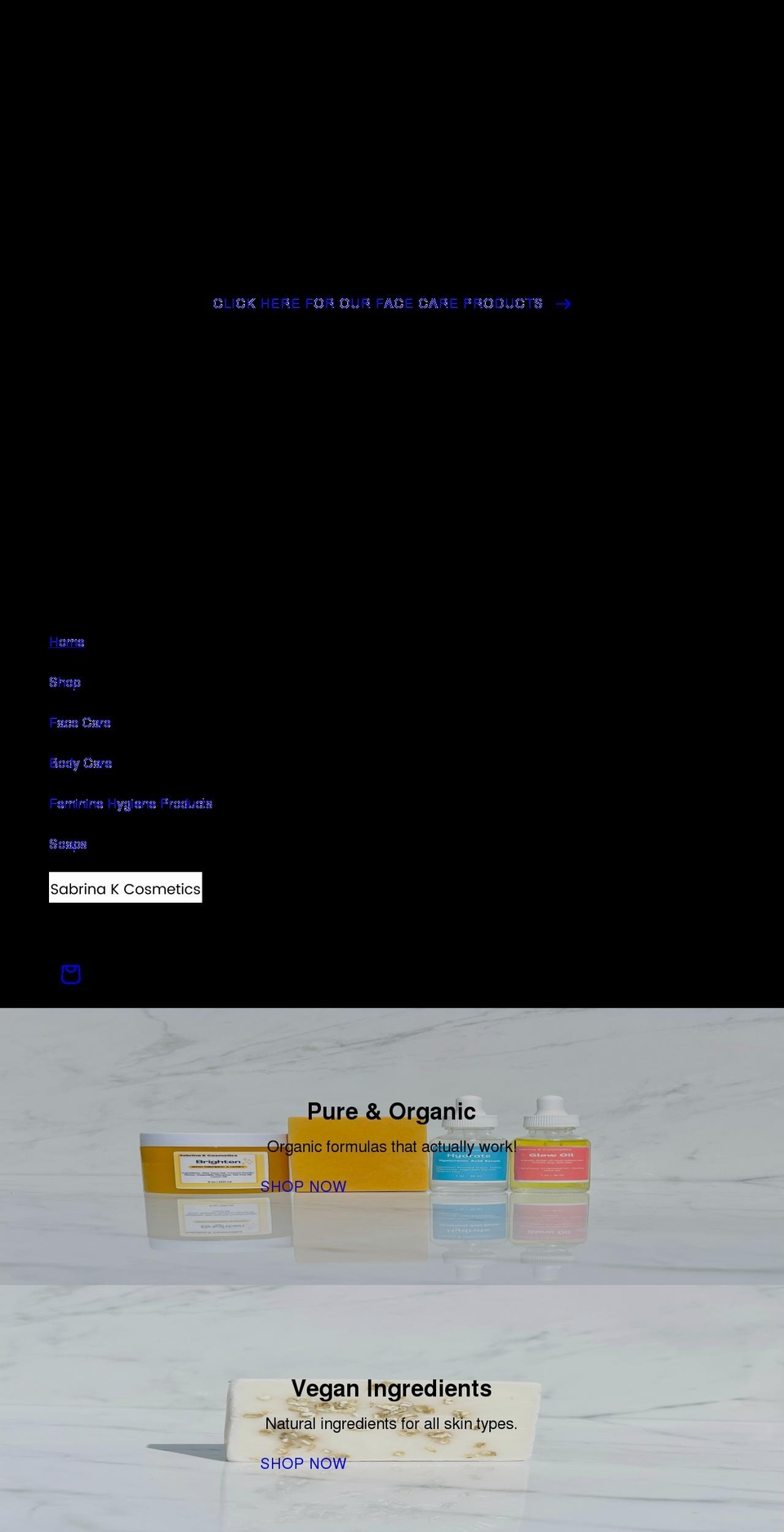 sabrinakcosmetics.com shopify website screenshot