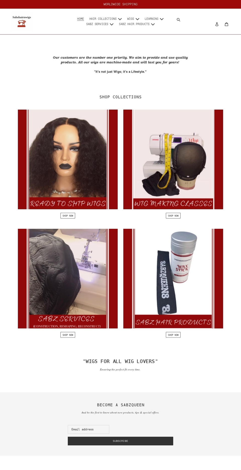 sabzhairnwigs.com shopify website screenshot