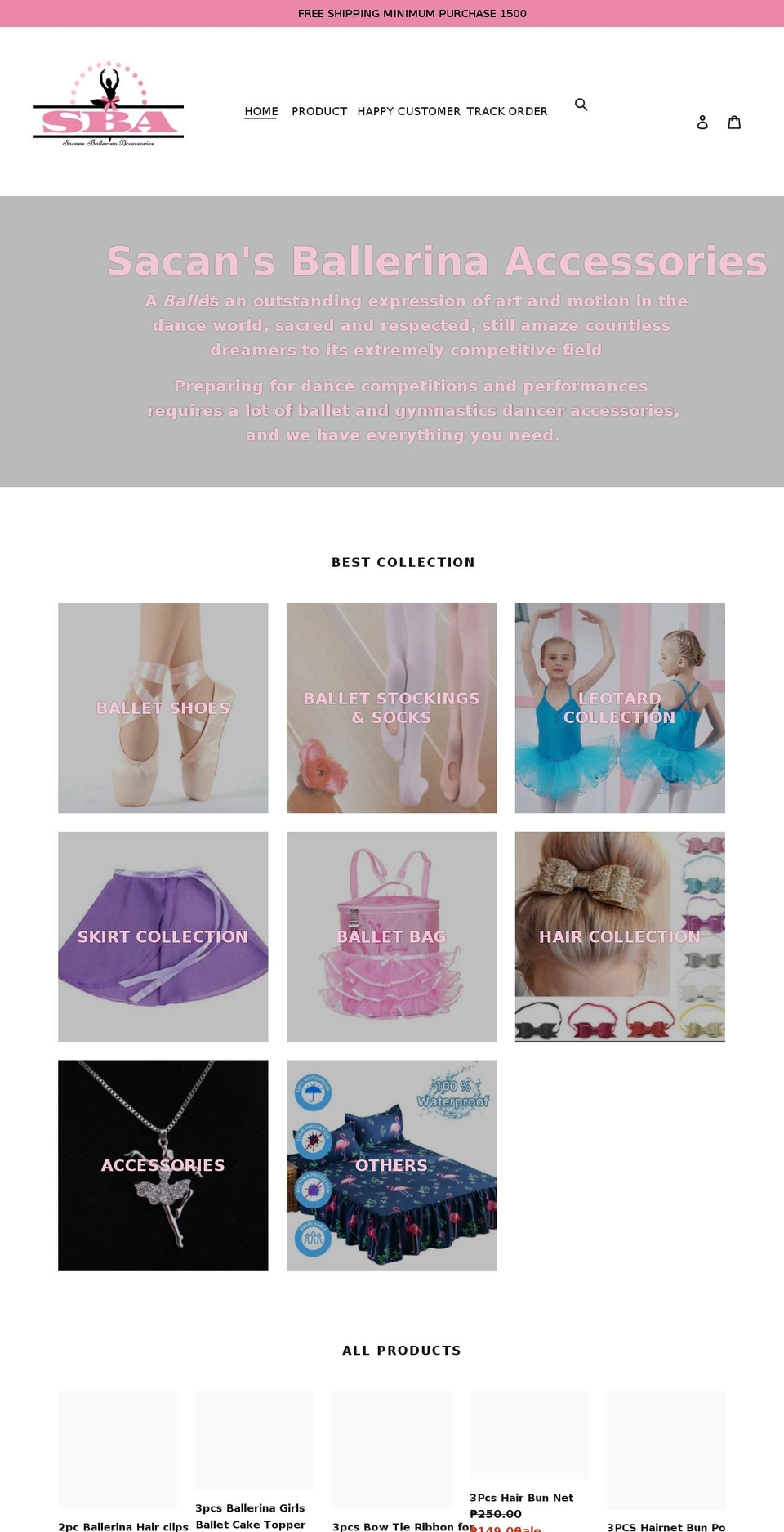 sacansballerinaaccessories.com shopify website screenshot