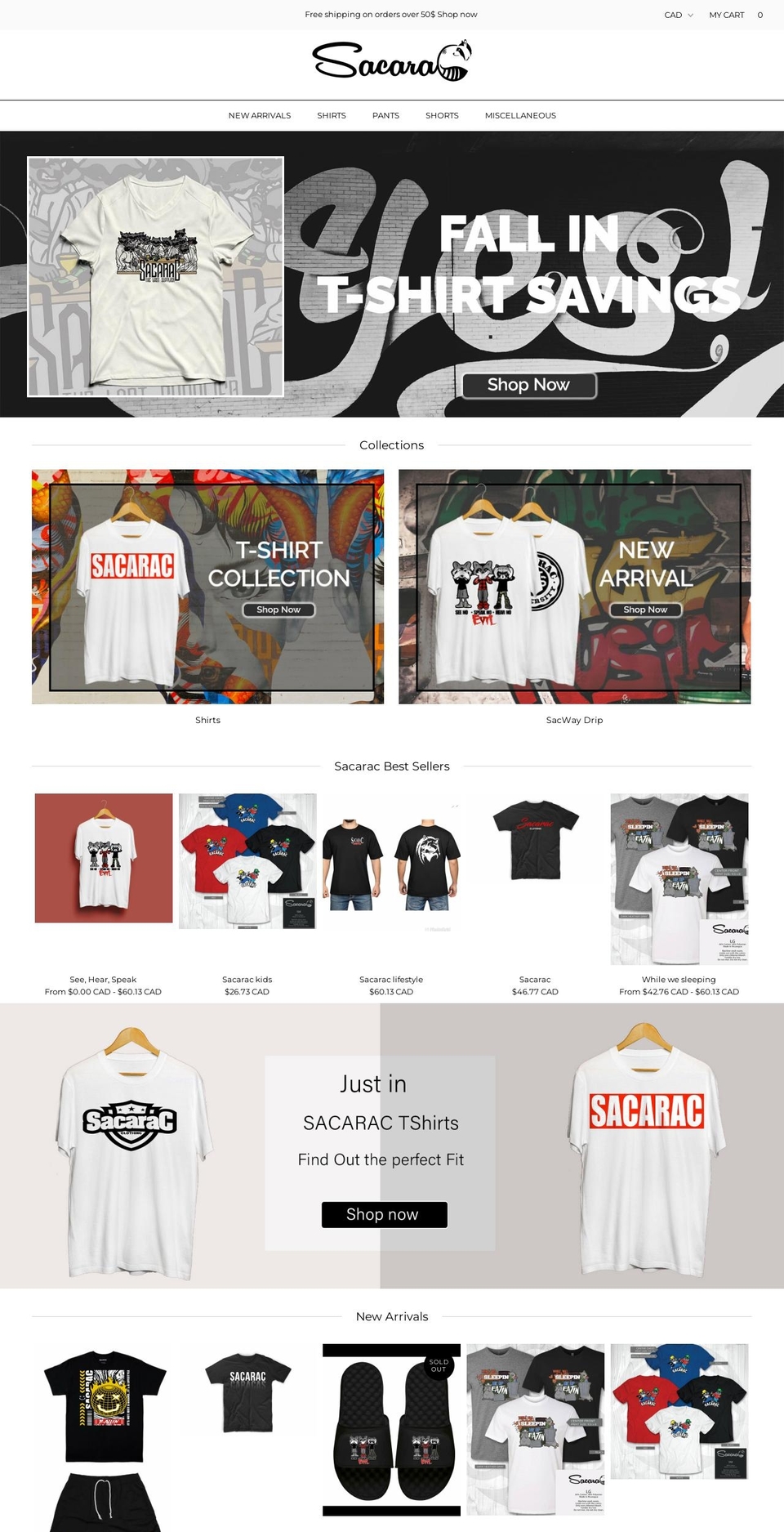 sacaracclothing.com shopify website screenshot