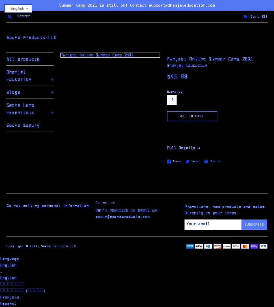sachaproducts.com shopify website screenshot