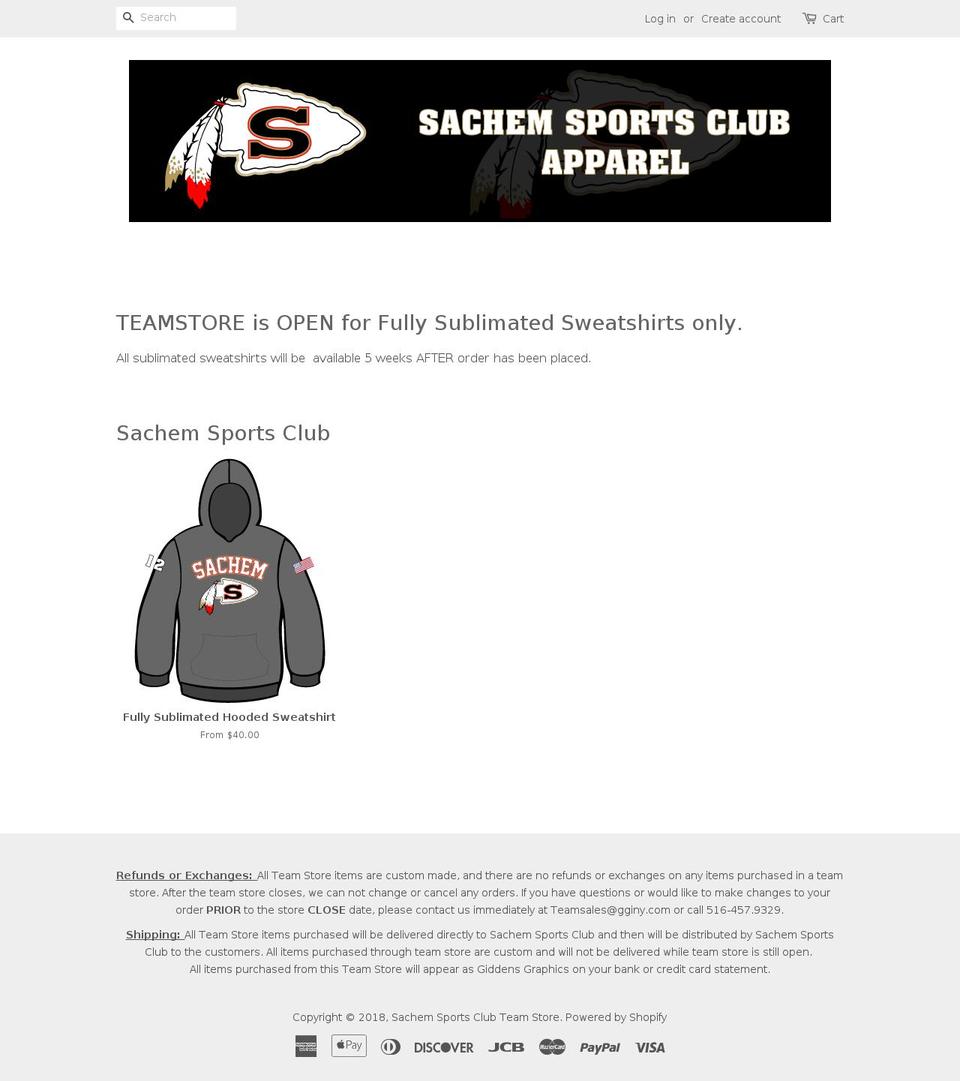 sachemsportsclubteamstore.com shopify website screenshot