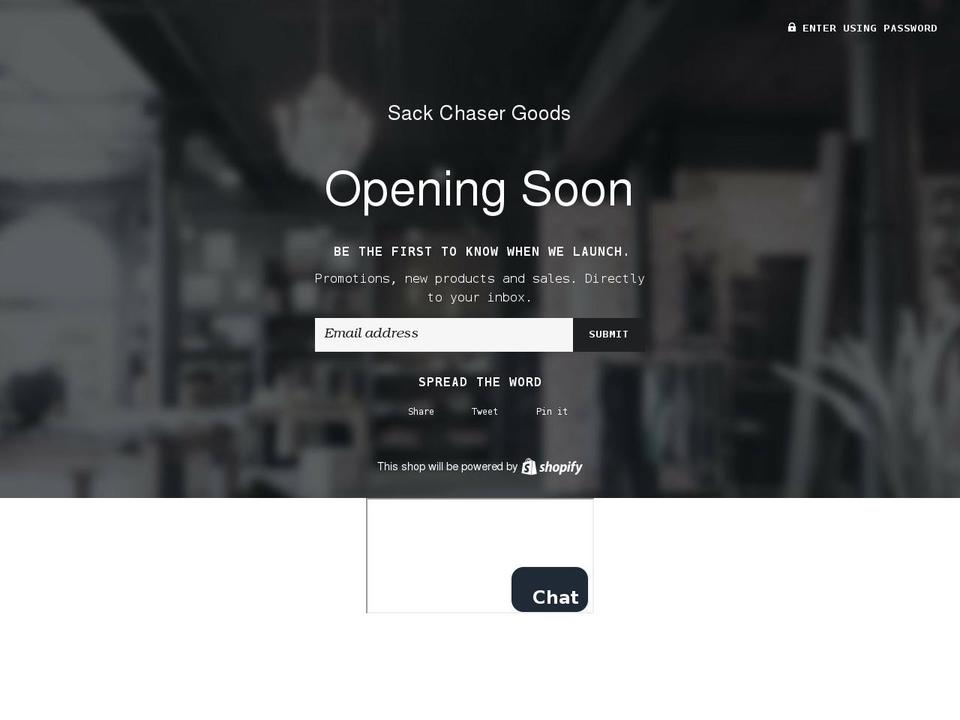 sackchasergoods.com shopify website screenshot