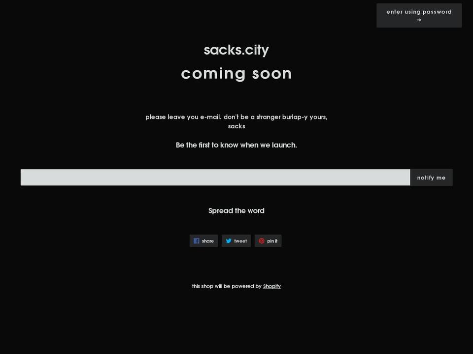 sacks.city shopify website screenshot