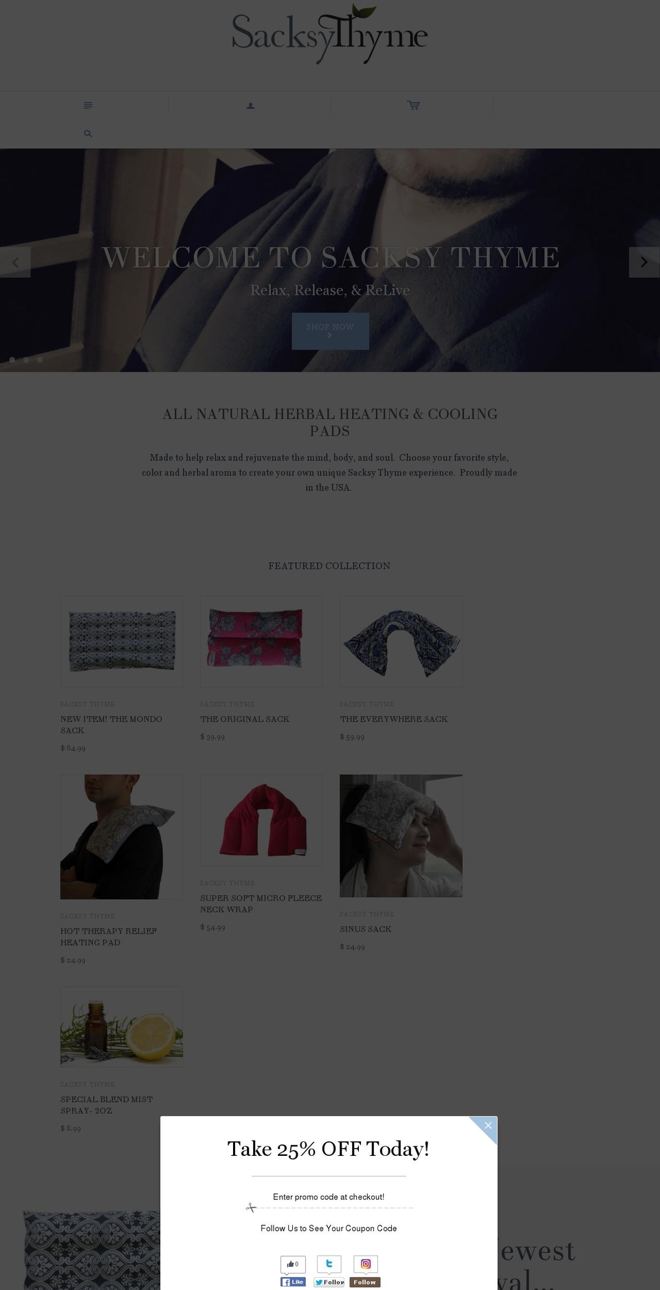 sacksythyme.com shopify website screenshot