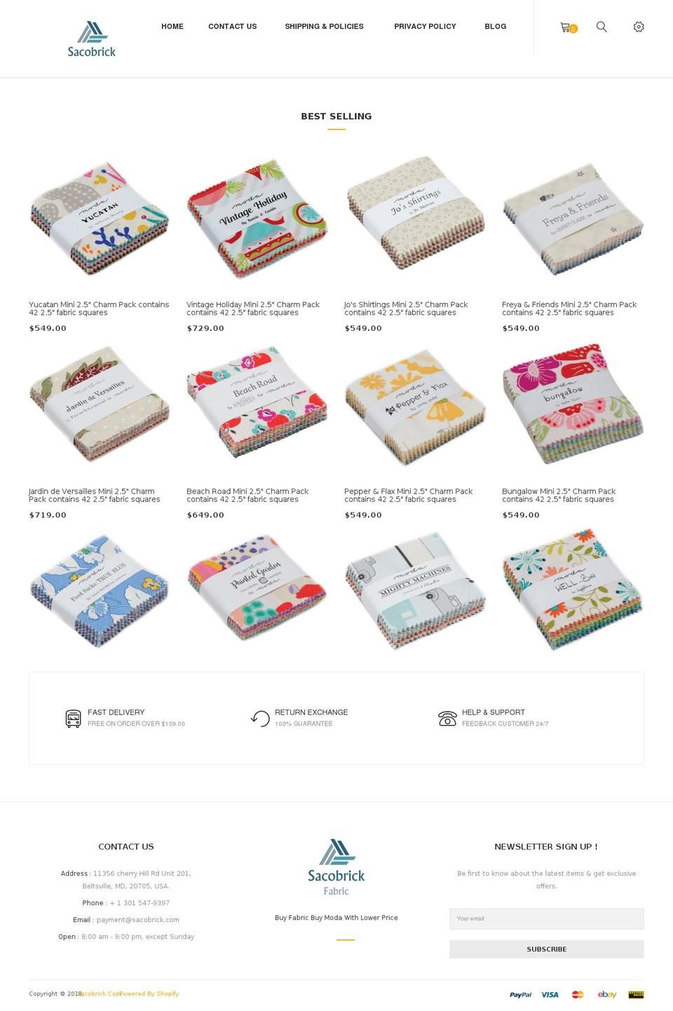 sacobrick.com — Shopify storefront screenshot