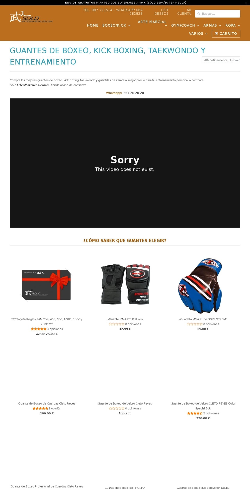 sacosyguantesdeboxeo.com — Shopify storefront screenshot