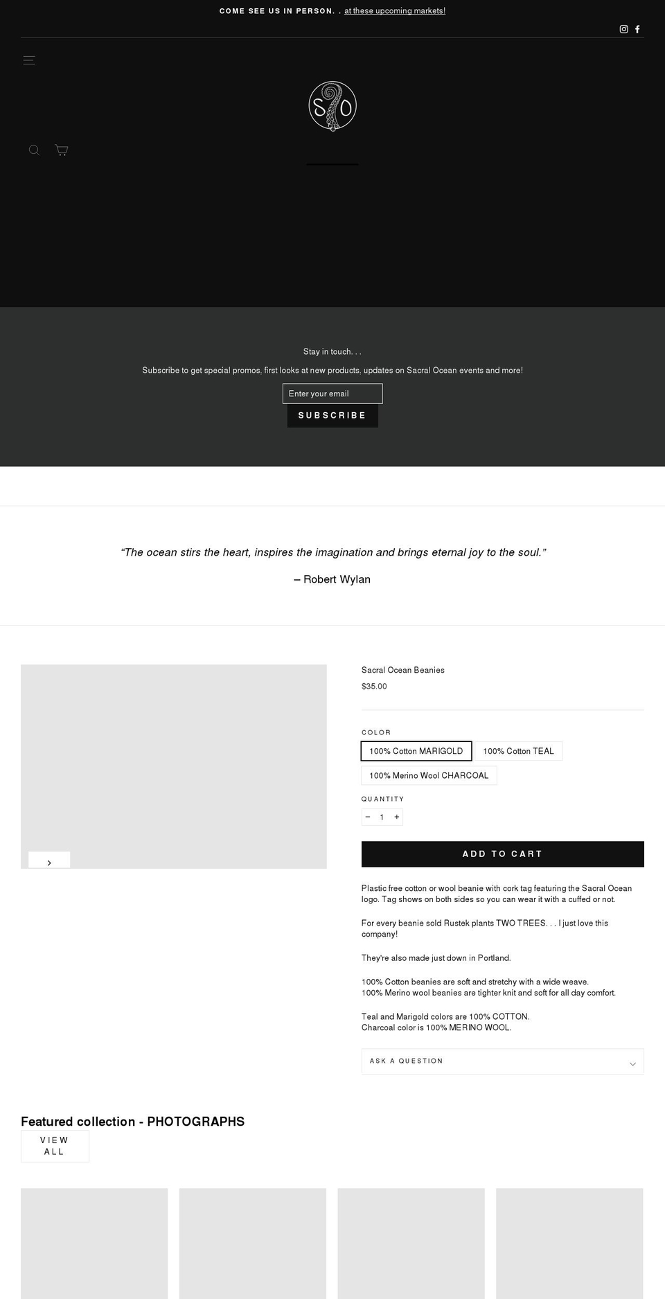 sacralocean.com shopify website screenshot
