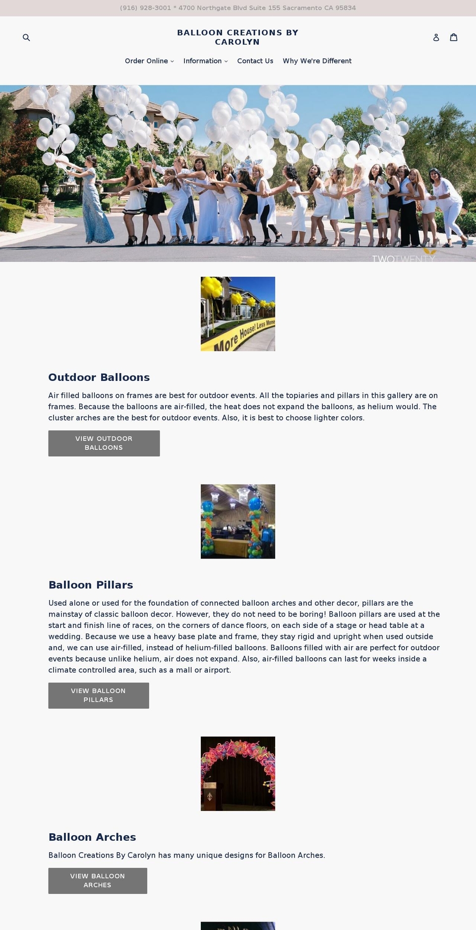 sacramentoballoons.com — Shopify storefront screenshot