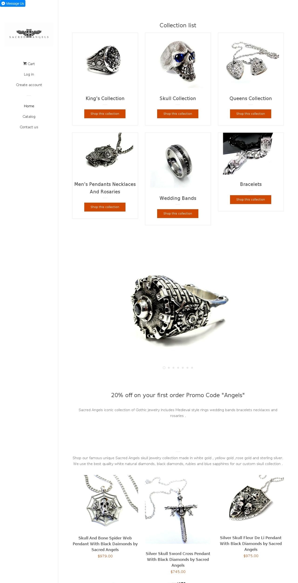 sacredangels.net shopify website screenshot