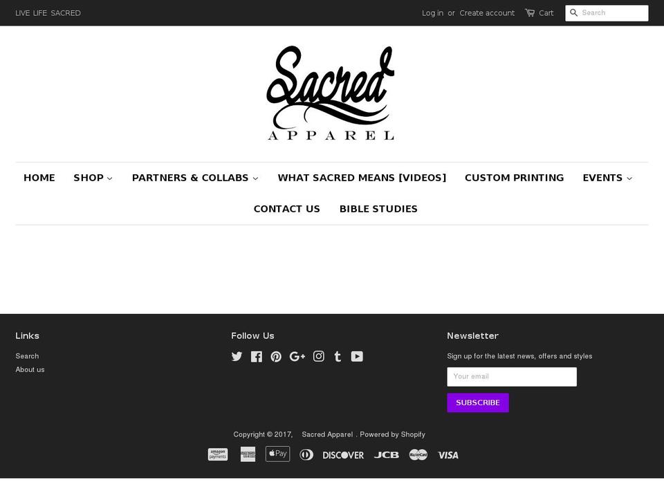 sacredapparel.net shopify website screenshot