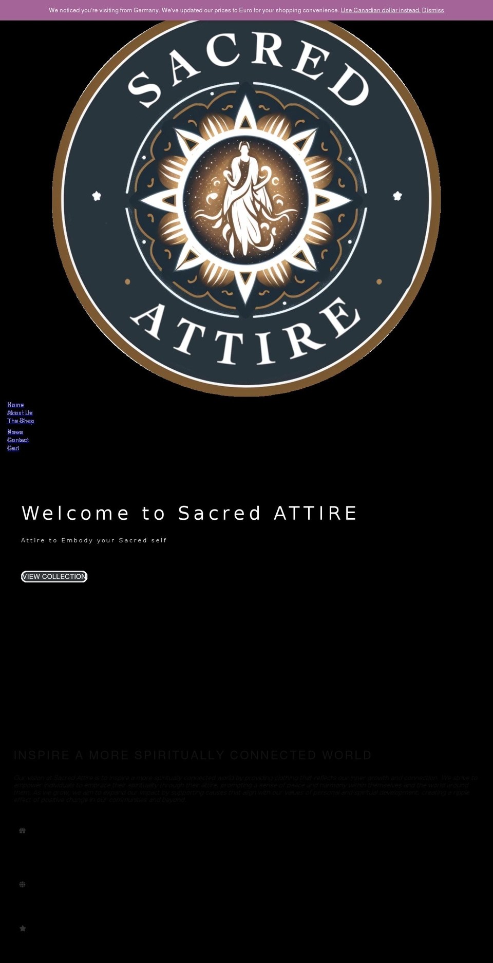 sacredattire.com — Shopify storefront screenshot