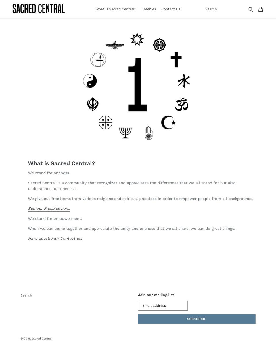 sacredcentral.com — Shopify storefront screenshot