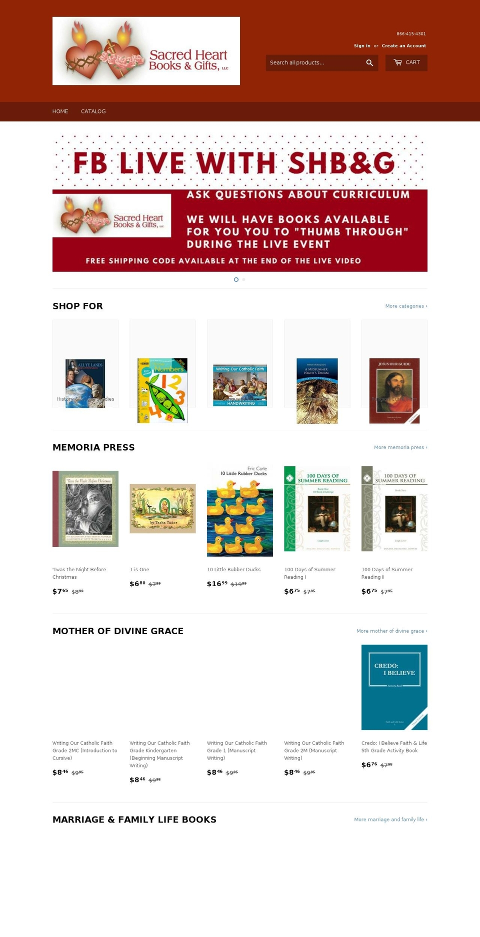 sacredheartbooksandgifts.com — Shopify storefront screenshot