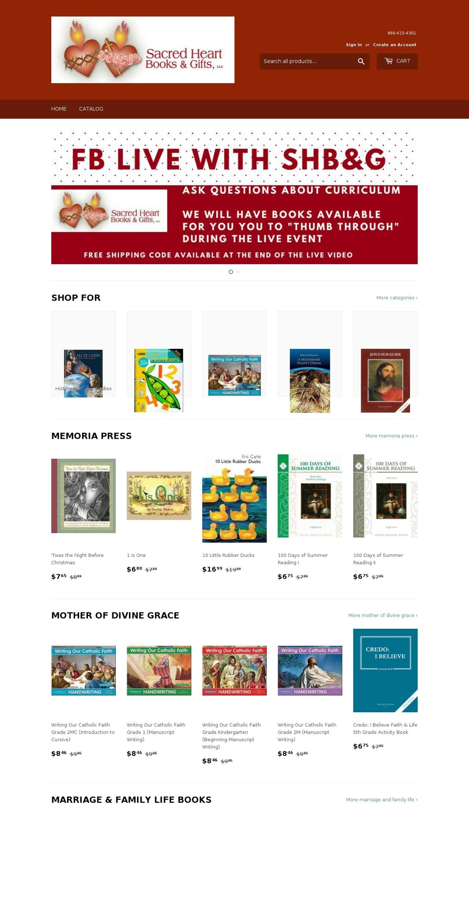 sacredheartbooksandgifts.net shopify website screenshot