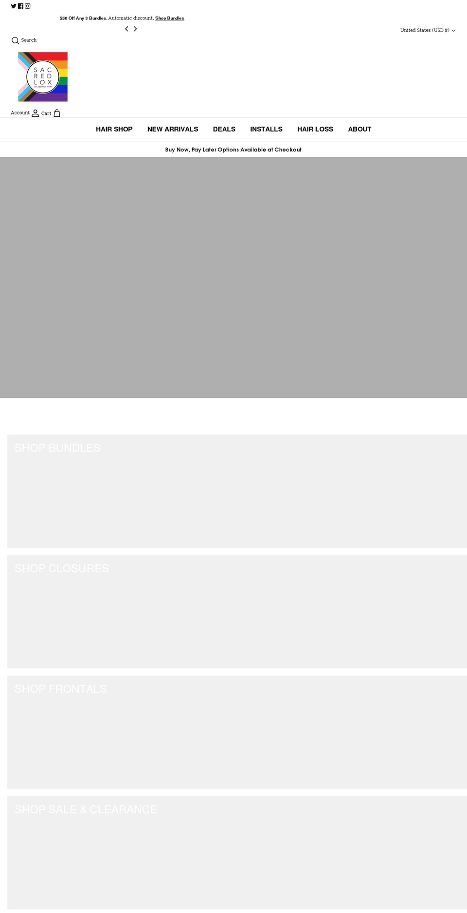 sacredloxhair.com shopify website screenshot
