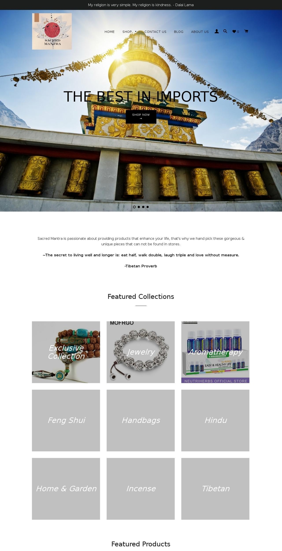 sacredmantrashop.com — Shopify storefront screenshot