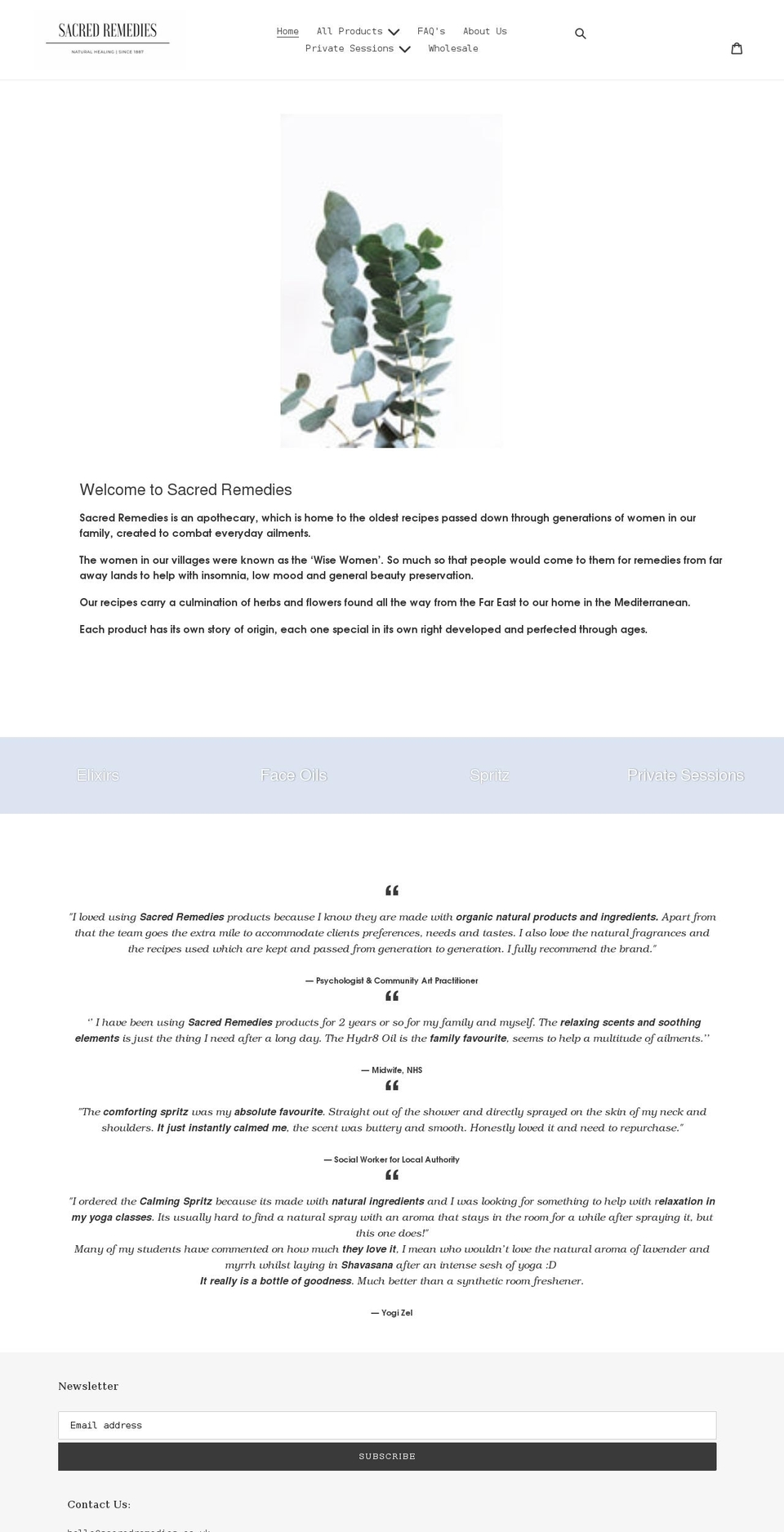 sacredremedies.co.uk shopify website screenshot