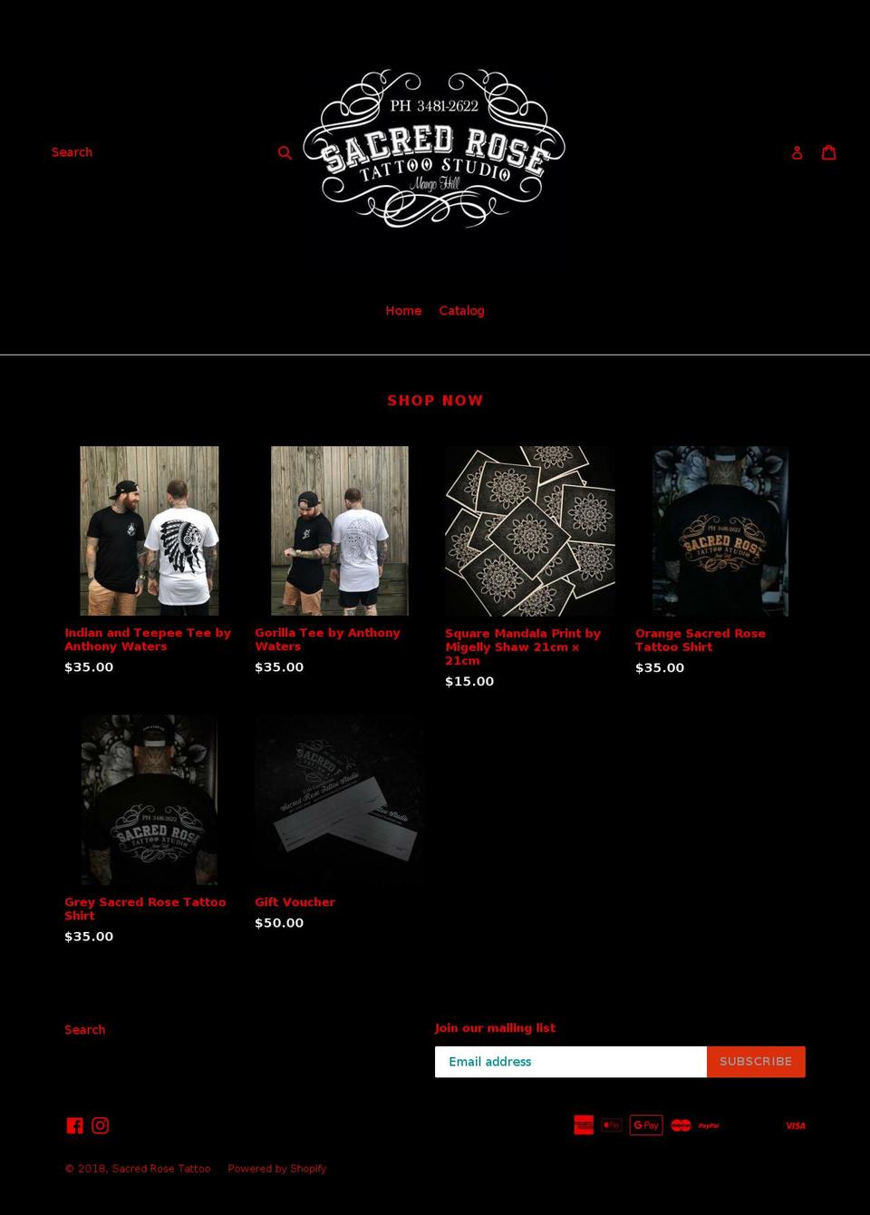 sacredrosetattoostudio.com shopify website screenshot