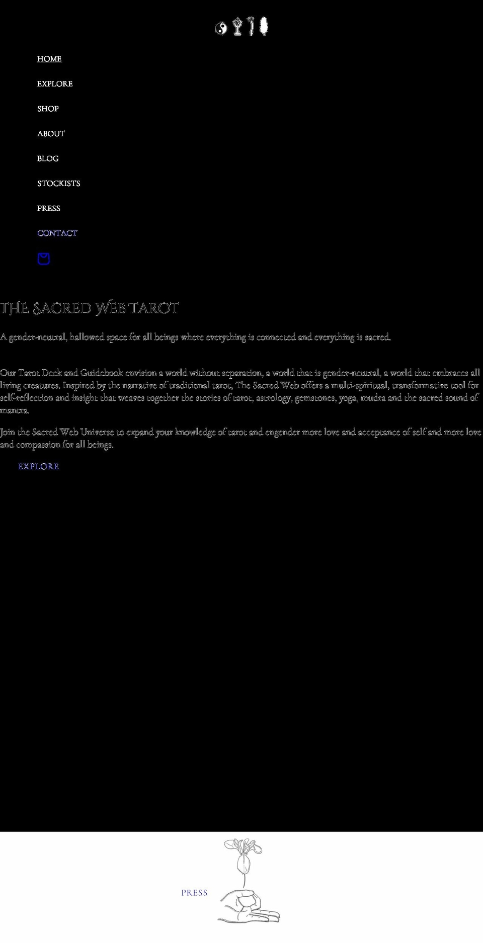 sacredwebtarot.com shopify website screenshot