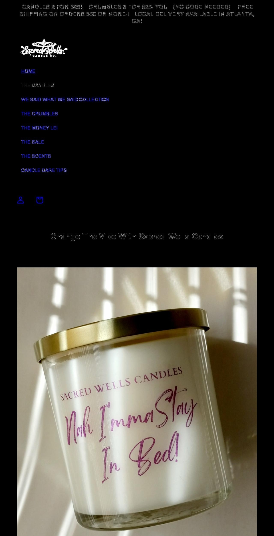 sacredwellscandleco.com shopify website screenshot