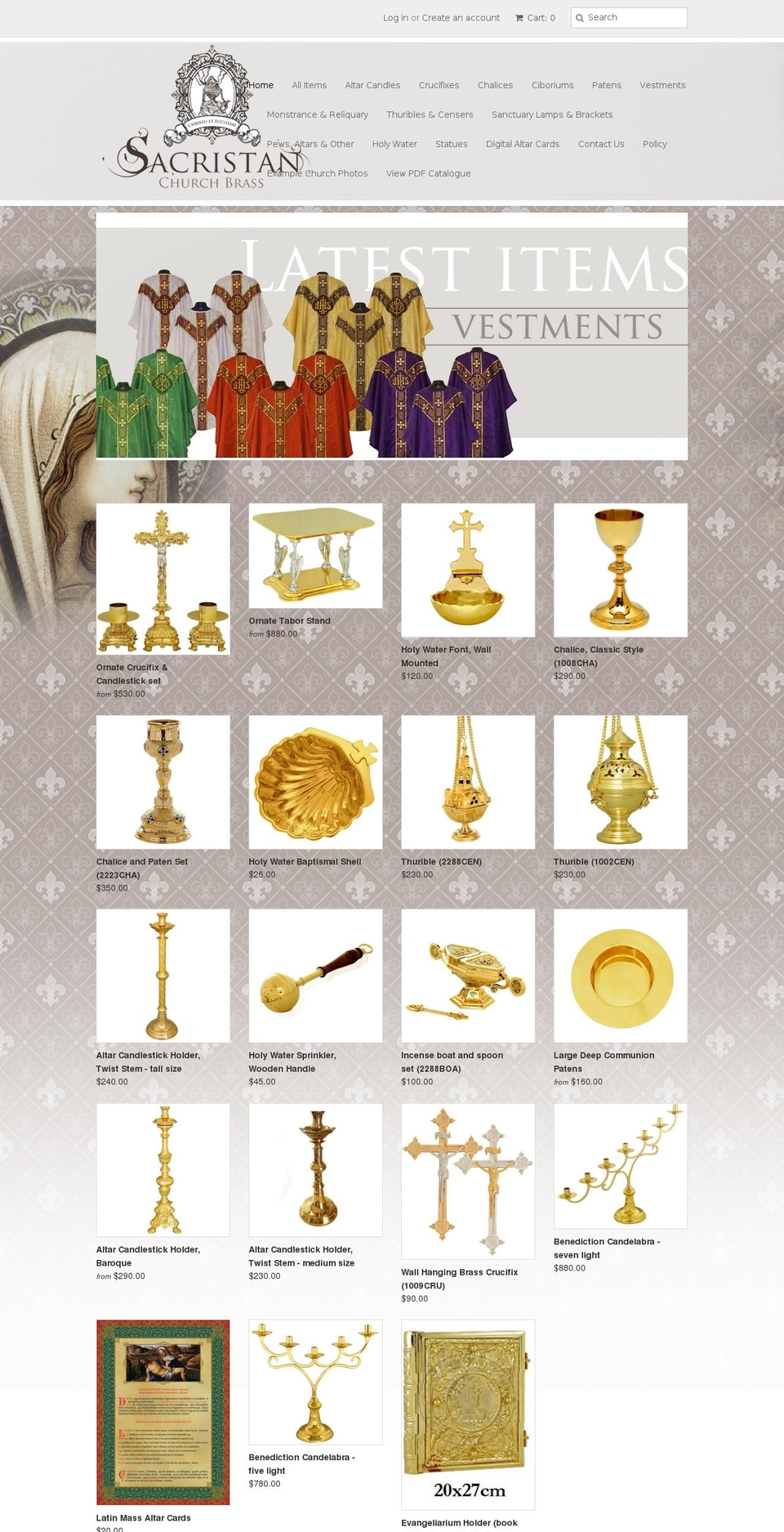 sacristanbrass.com shopify website screenshot