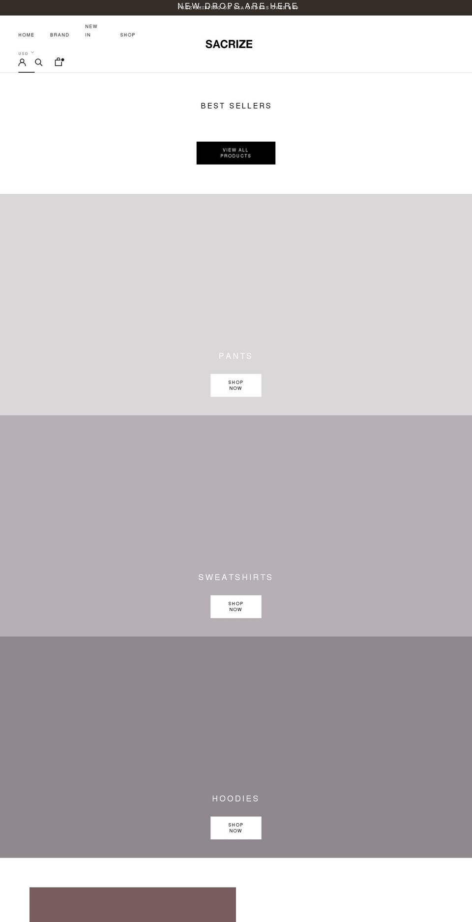 sacrize.com shopify website screenshot