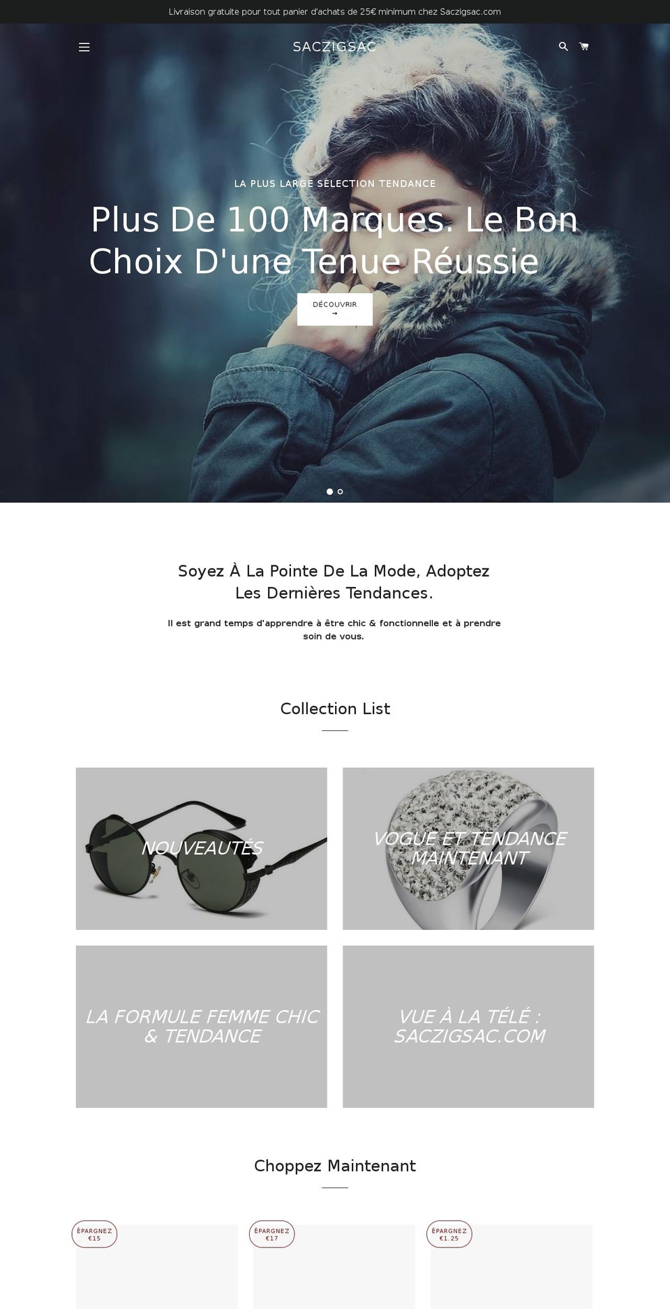 saczigsac.com — Shopify storefront screenshot