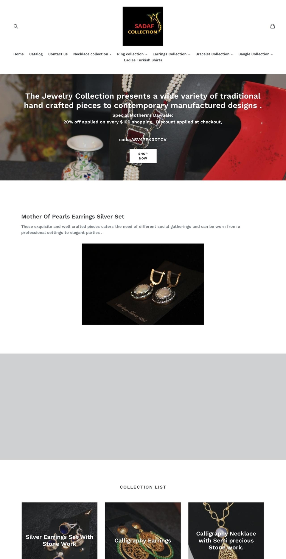 sadafcollectionusa.com shopify website screenshot