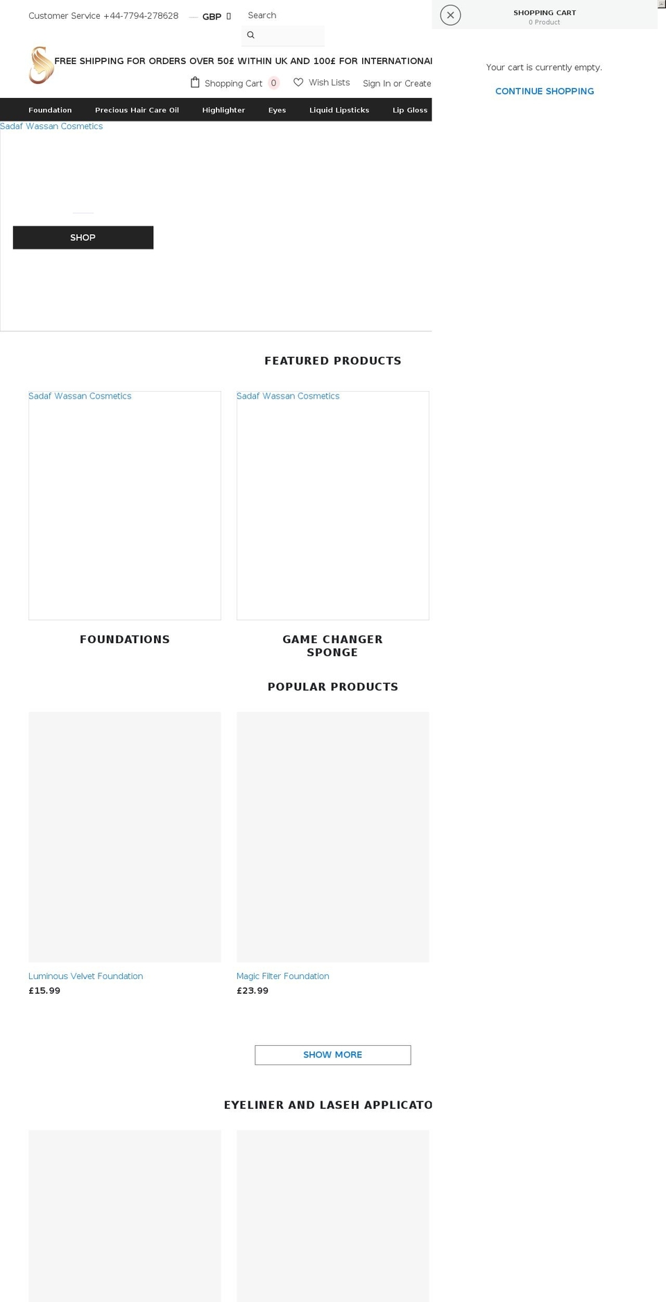 sadafwassan.com shopify website screenshot