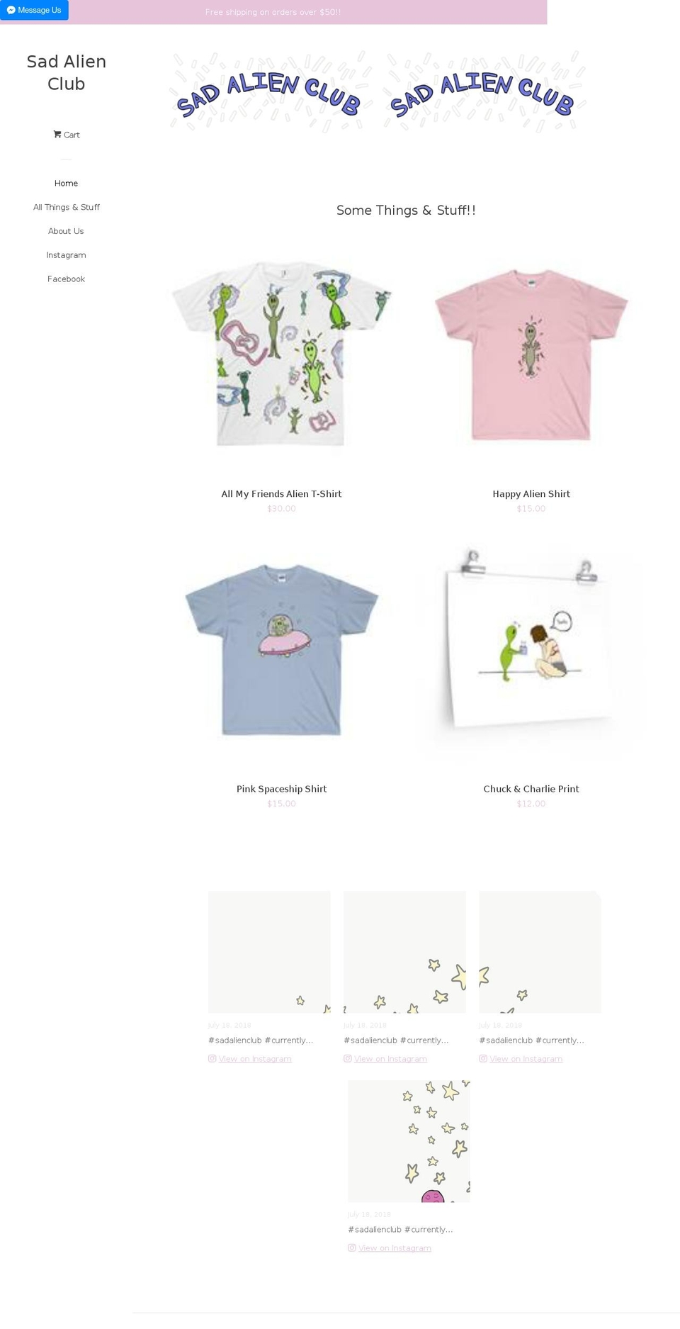 sadalienclub.com — Shopify storefront screenshot