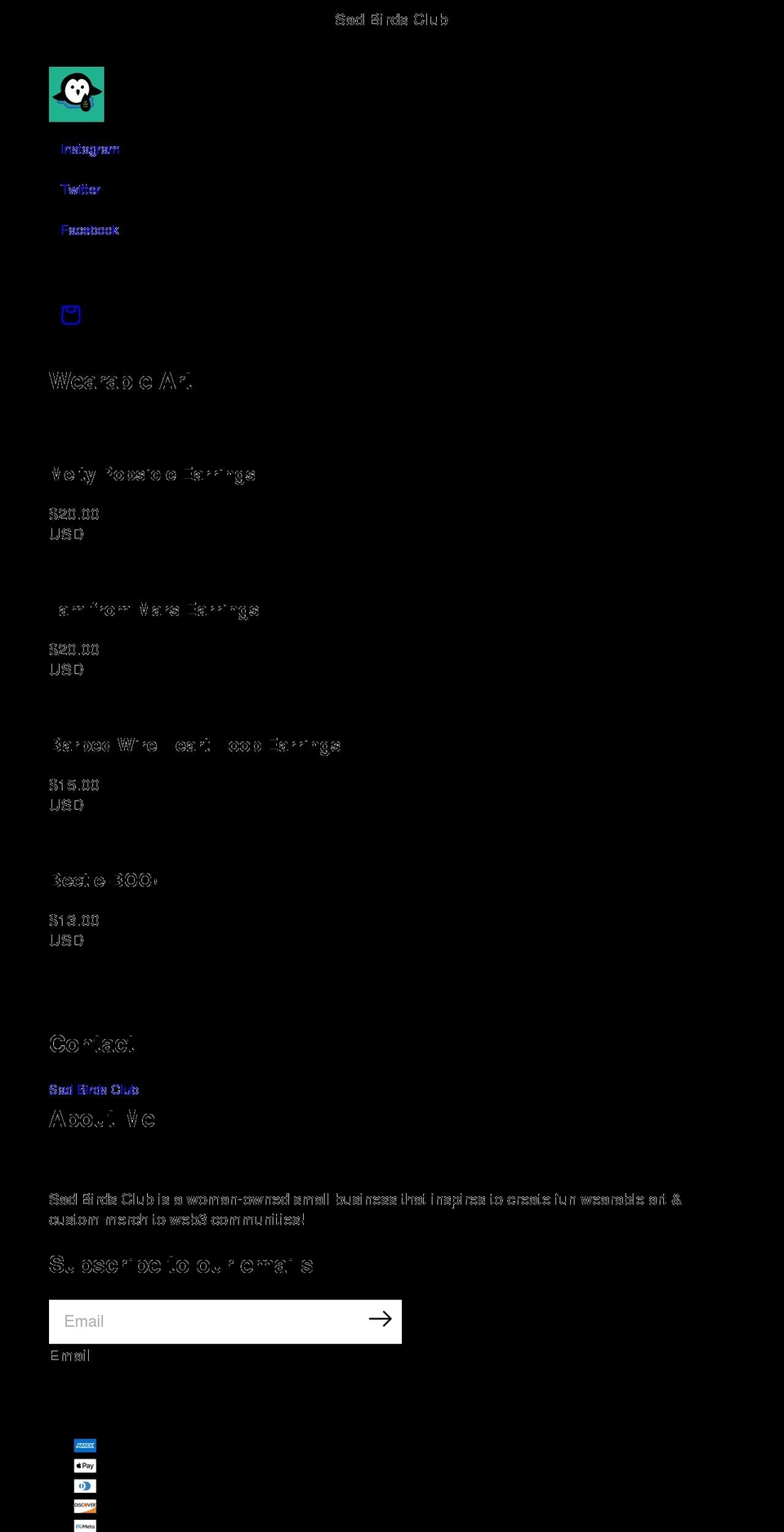 sadbirdsclub.com shopify website screenshot