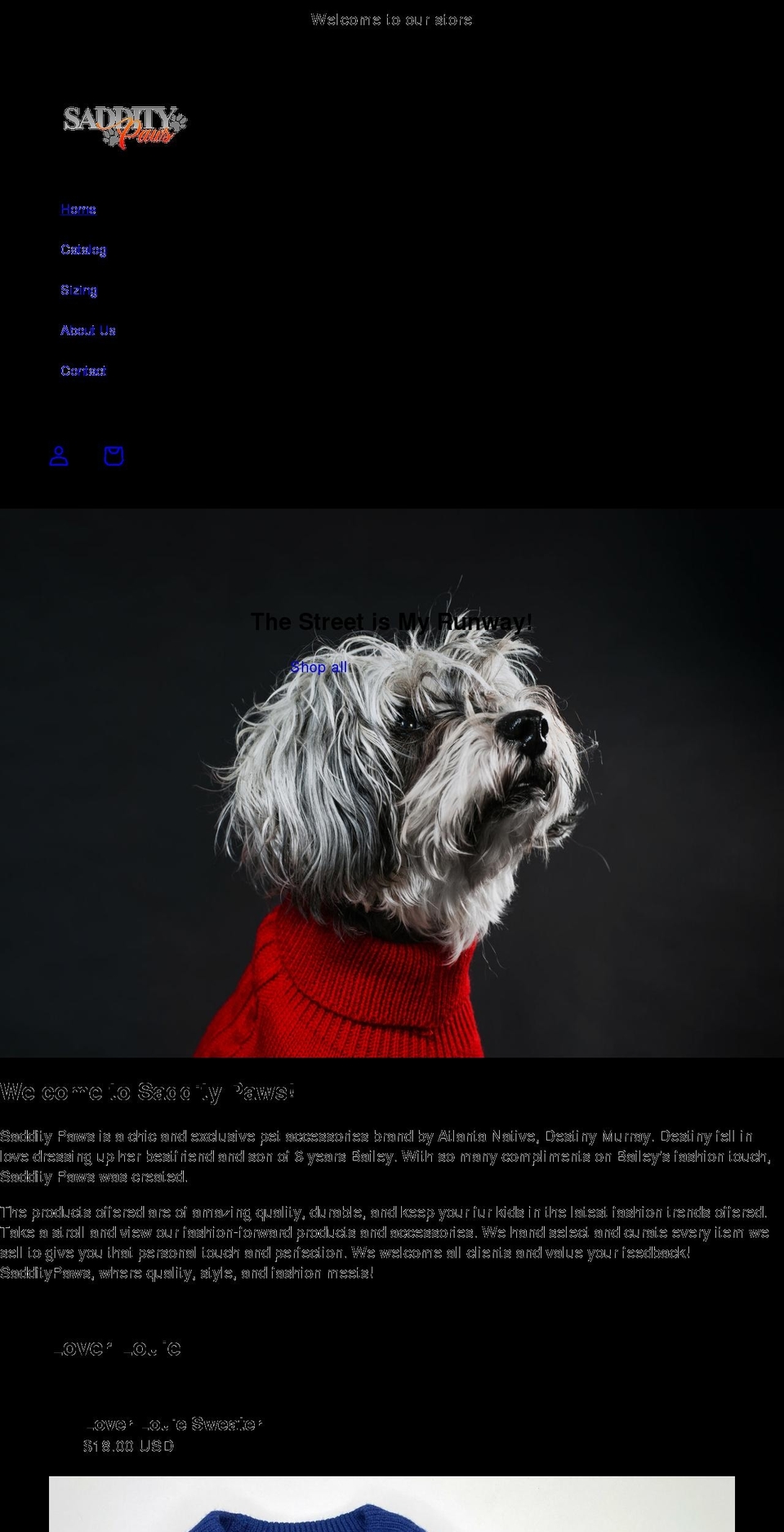 sadditypaws.com shopify website screenshot