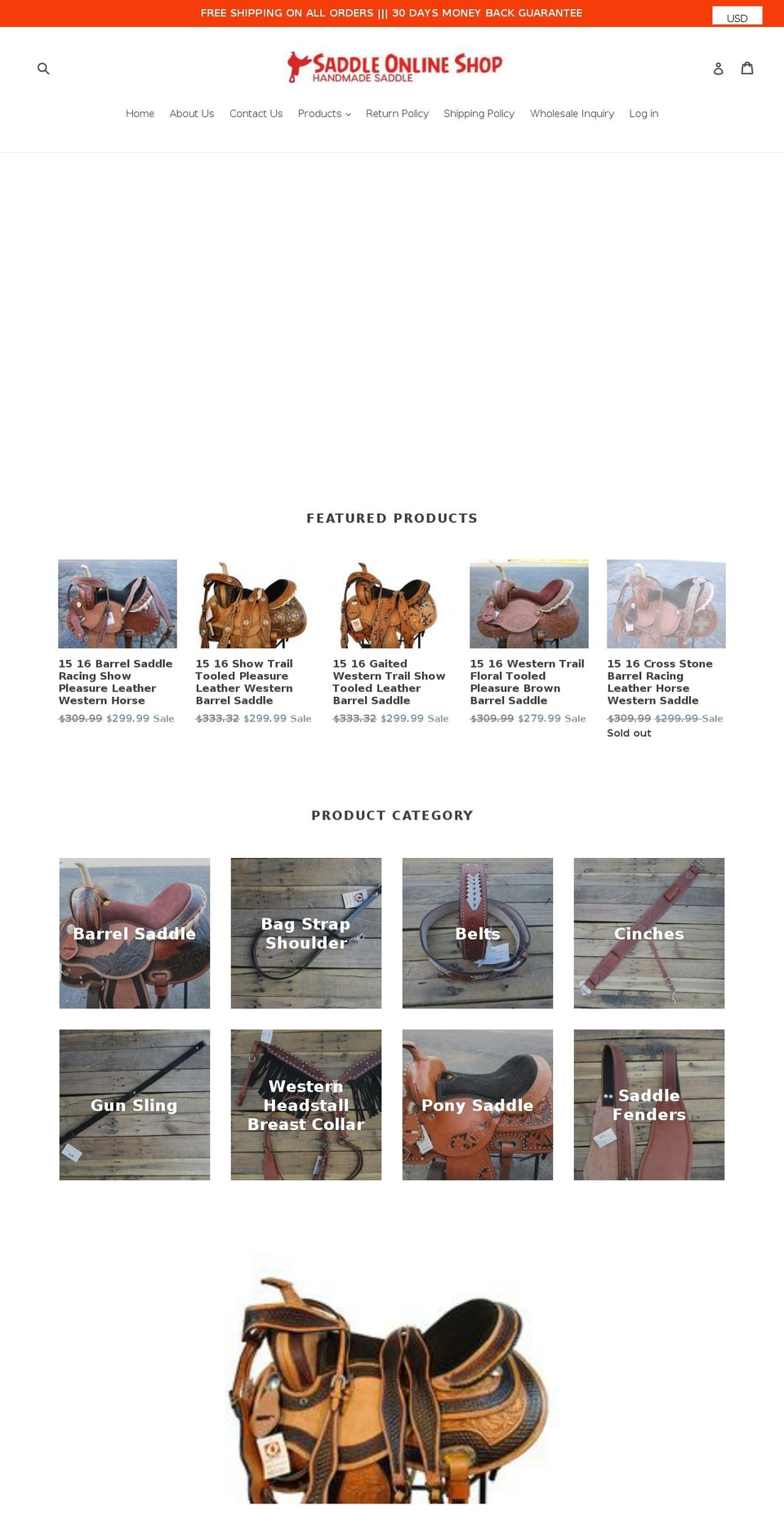 saddleonlineshop.com shopify website screenshot