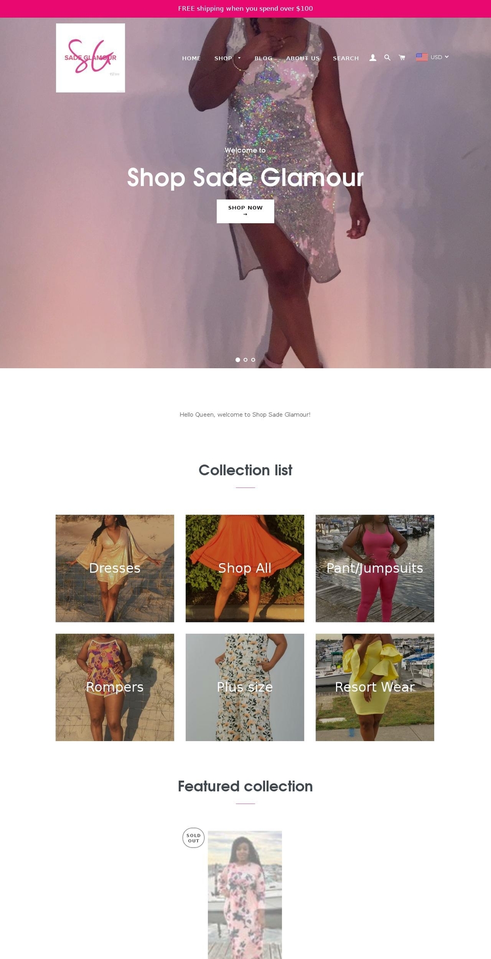 Fashion Shopify theme site example sadeglamour.com