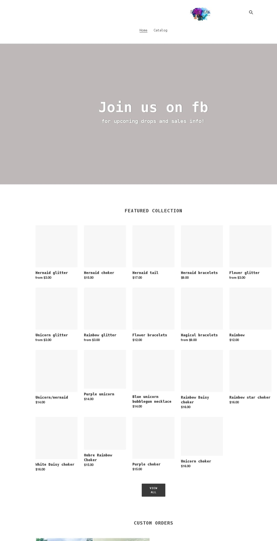 sadiebeandesigns.com shopify website screenshot