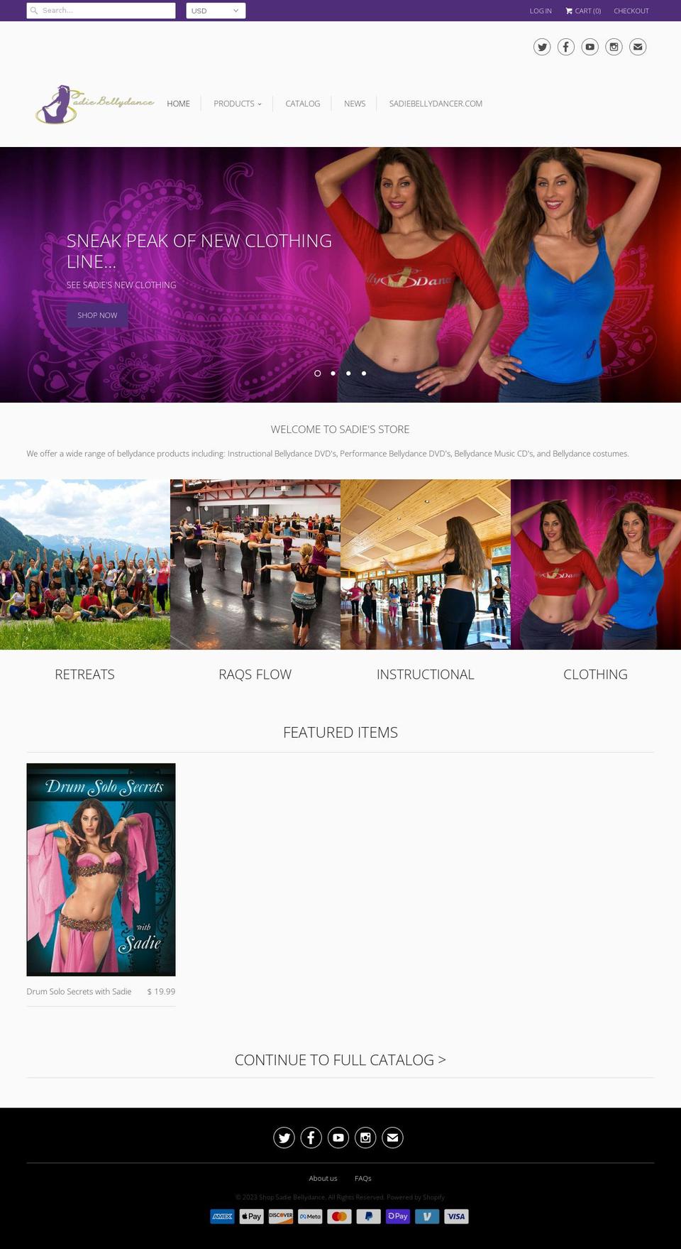 sadiebellydancer.myshopify.com shopify website screenshot