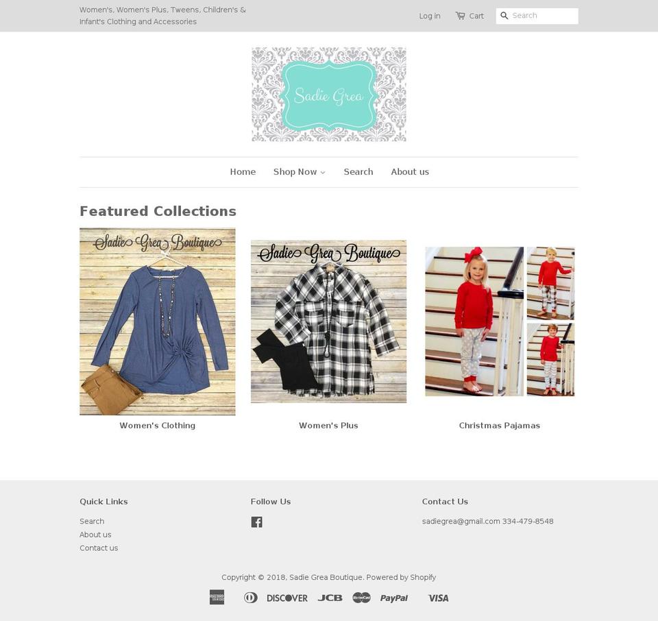 sadiegrea.com — Shopify storefront screenshot