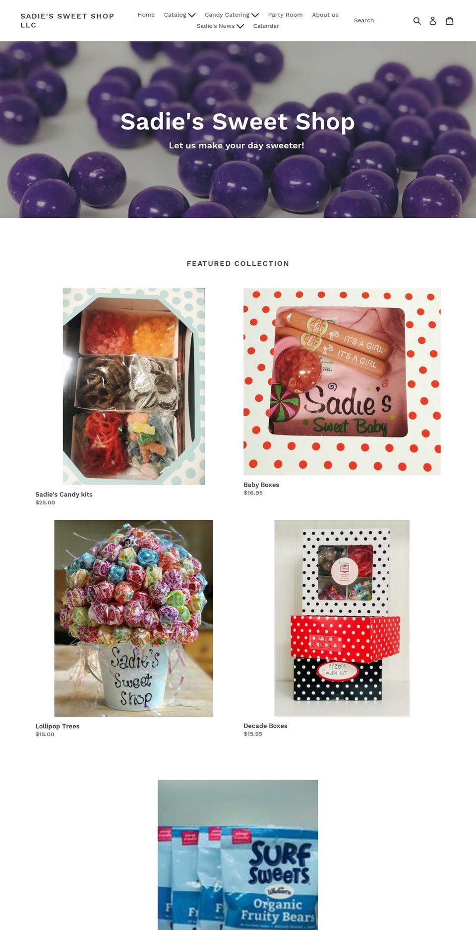 sadiesweetshop.com — Shopify storefront screenshot
