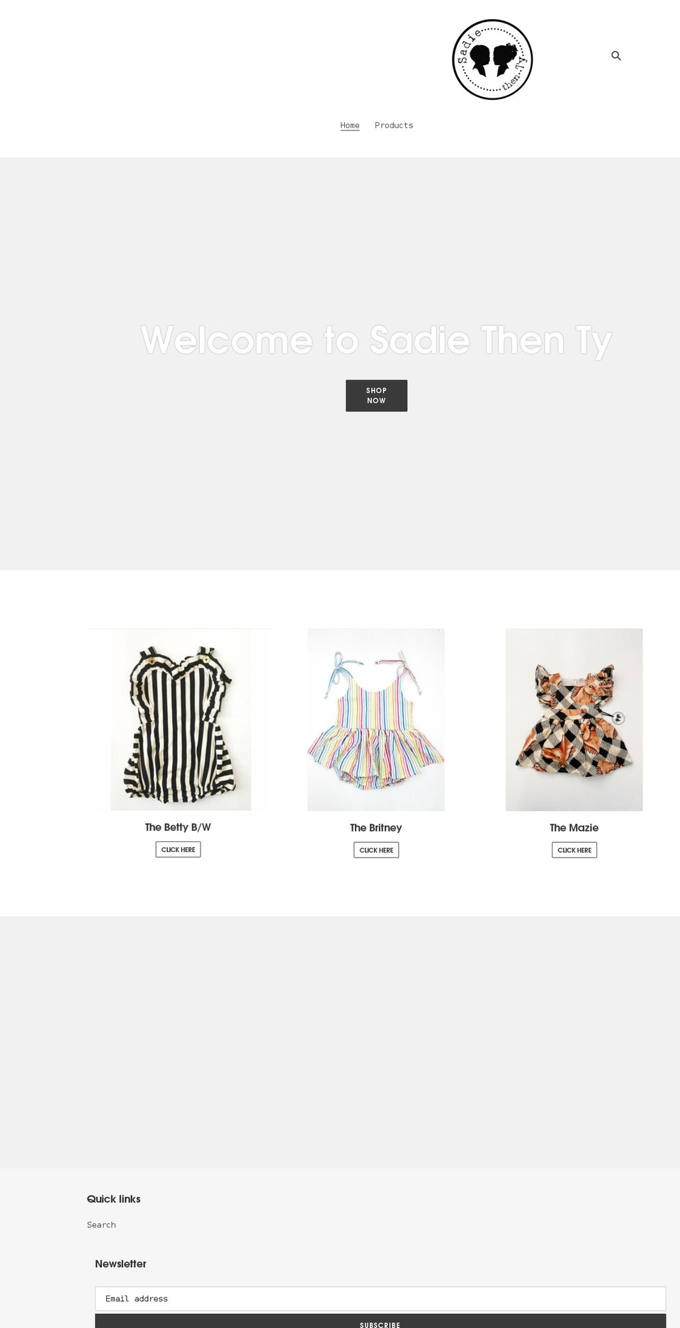 sadiethenty.com shopify website screenshot