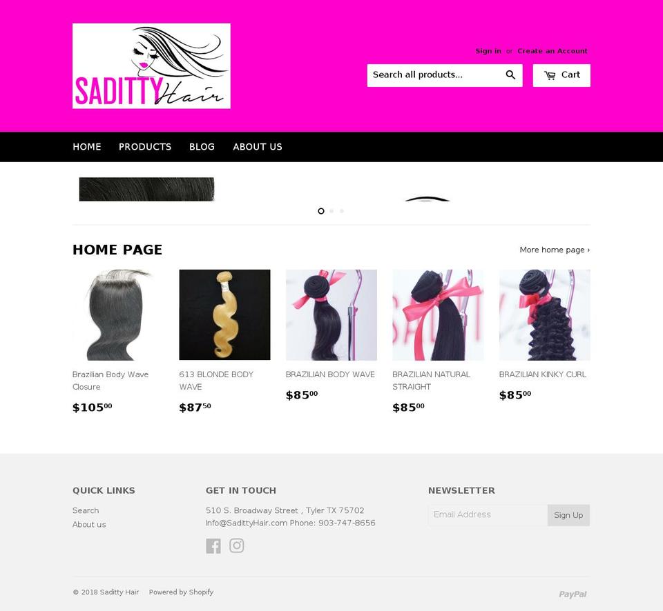 sadittyhair.com shopify website screenshot
