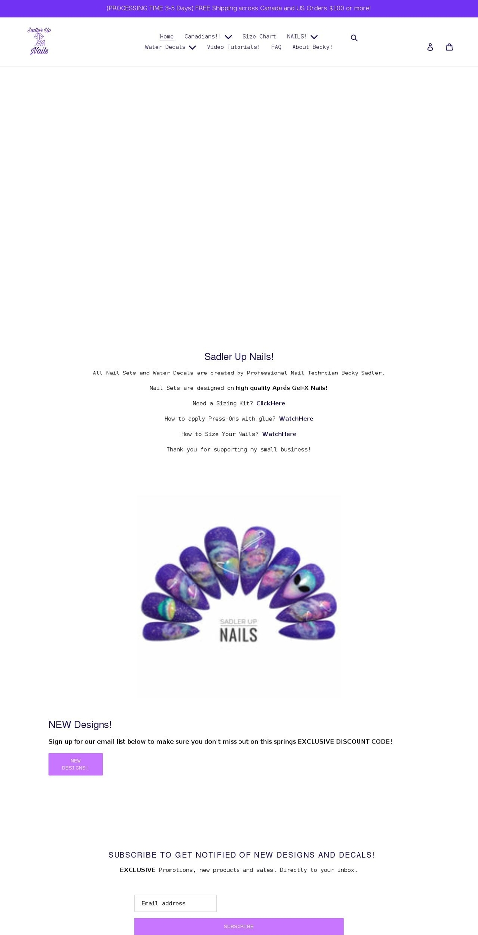 sadlerupnails.com shopify website screenshot