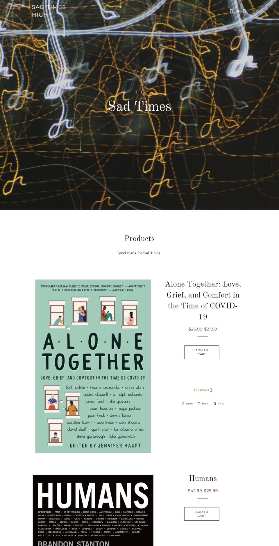 sadtimeshigh.com — Shopify storefront screenshot