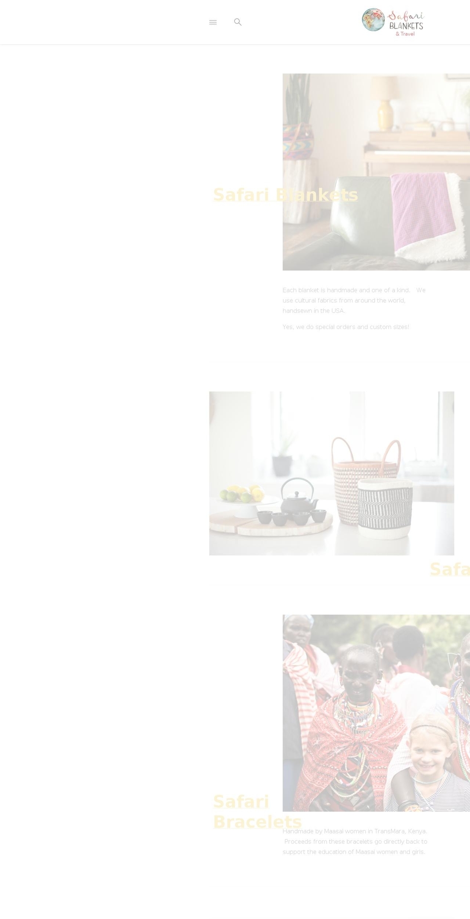 safariblankets.com shopify website screenshot